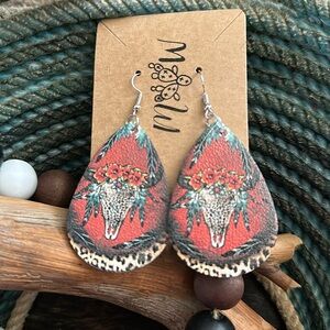 Leopard Cow Skull Waterdrop Earrings
